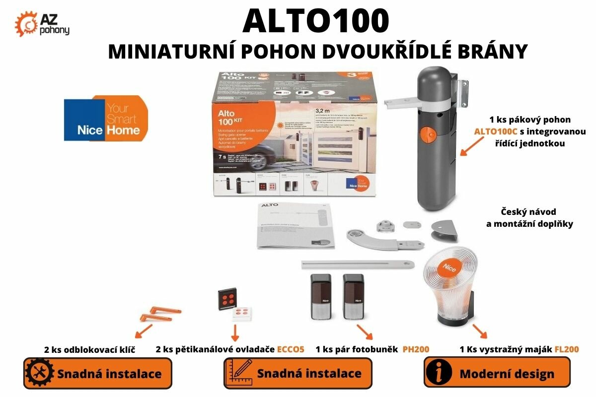 ALTO100 1K - sada pákového pohonu NiceHome pro jednokřídlou bránu
