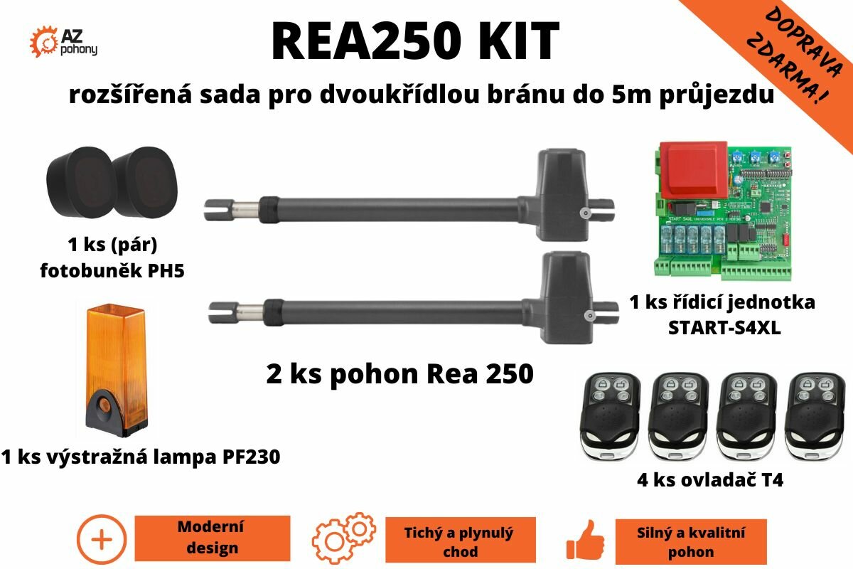 REA250 KIT - rozšířená sada pohonu pro dvoukřídlou bránu do 5m průjezdu