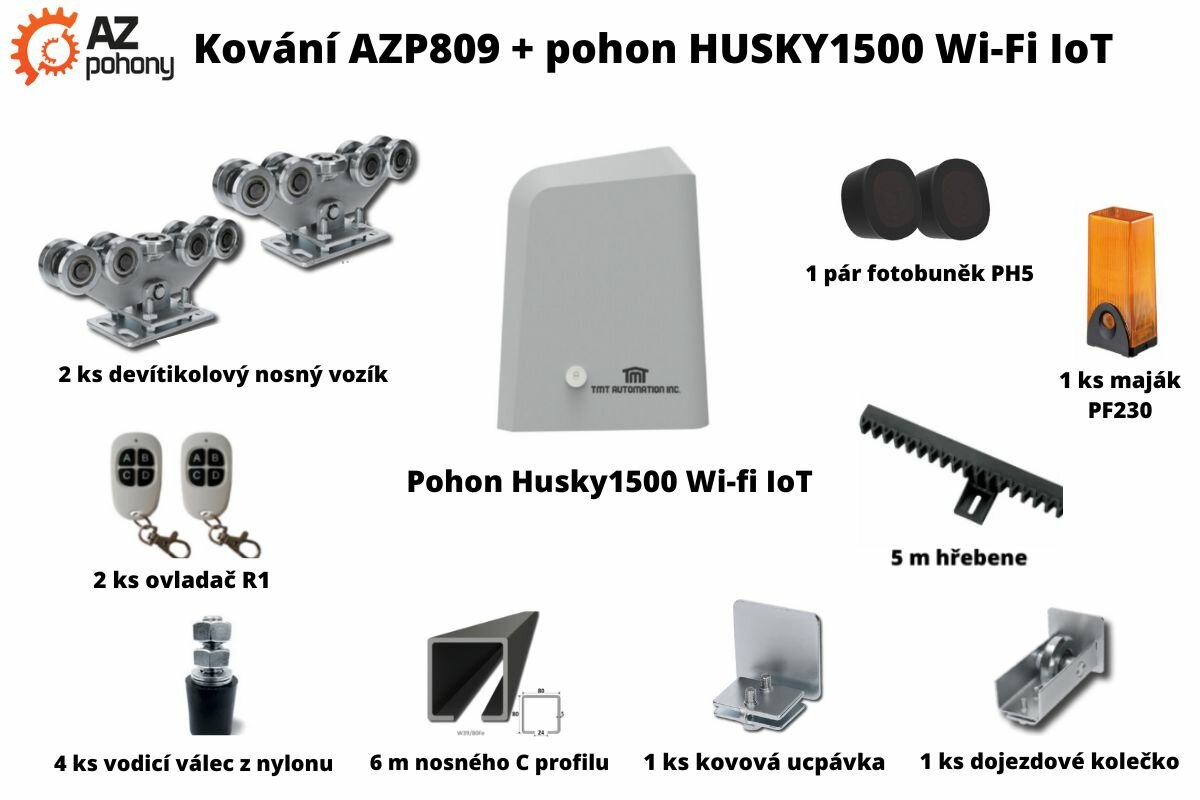 Sada kování AZP809 + pohon Husky1500 Wi-fi IoT až do 7 m průjezdu