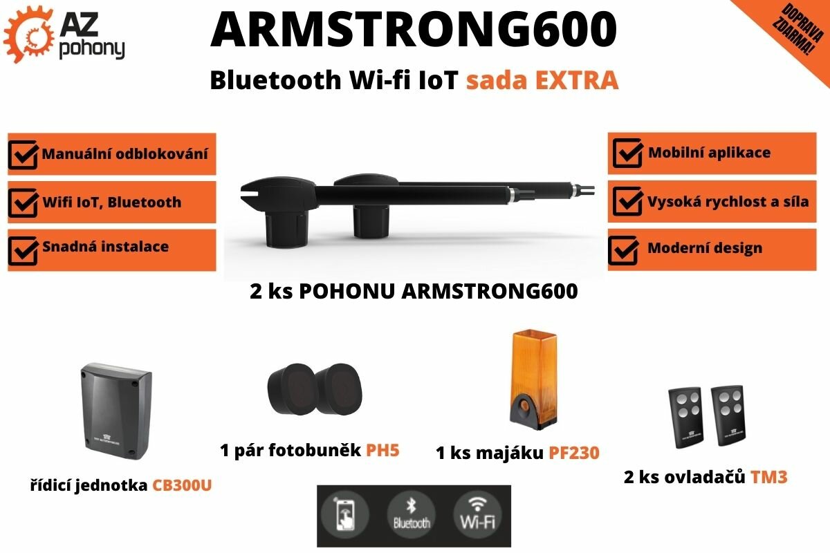 Armstrong600 Bluetooth Wifi IoT sada EXTRA - pohon dvoukřídlé brány do 10 m průjezdu
