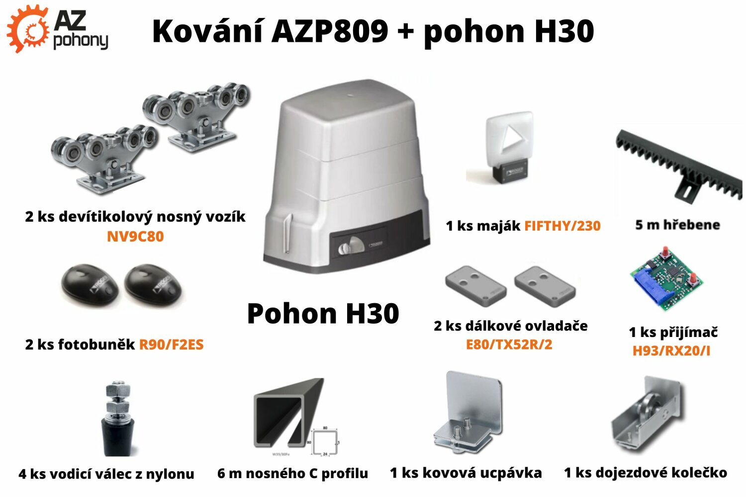 Sada kování AZP809 + pohon H30 až do 7 m průjezdu