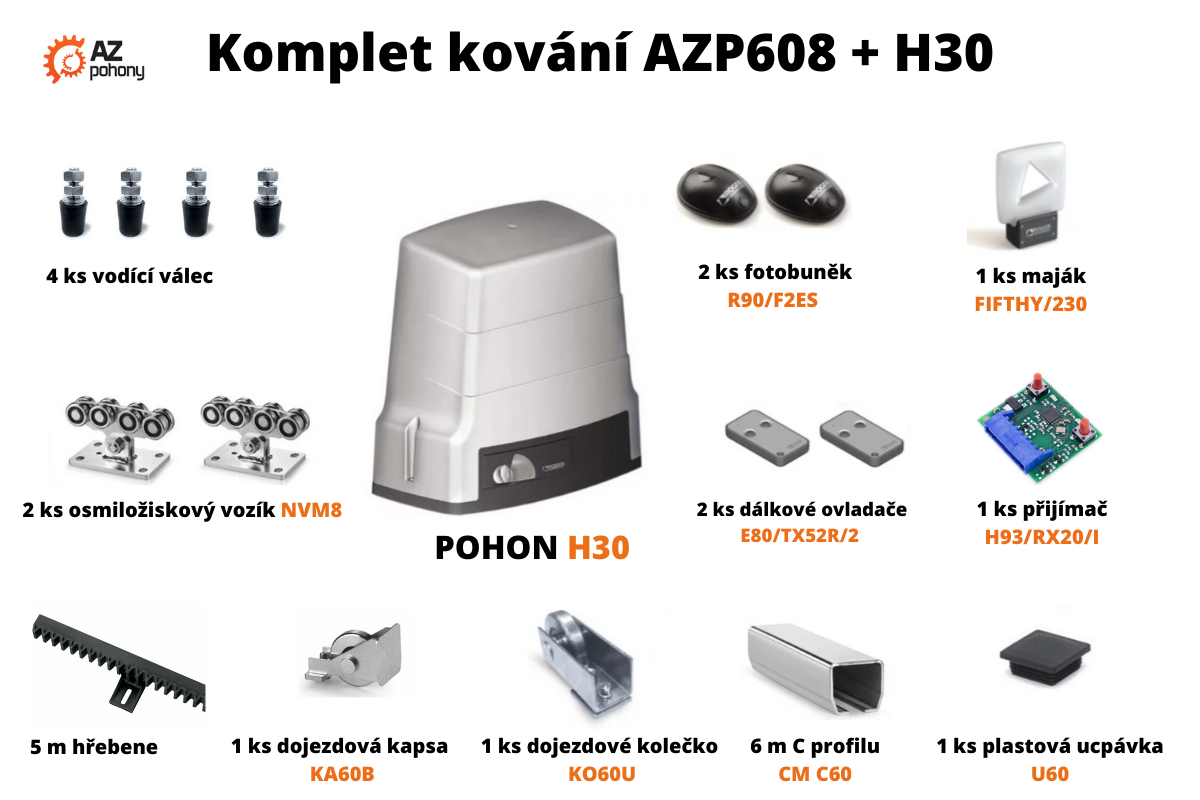 Sada kování AZP608 + pohon H30 až do 5,5 m průjezdu