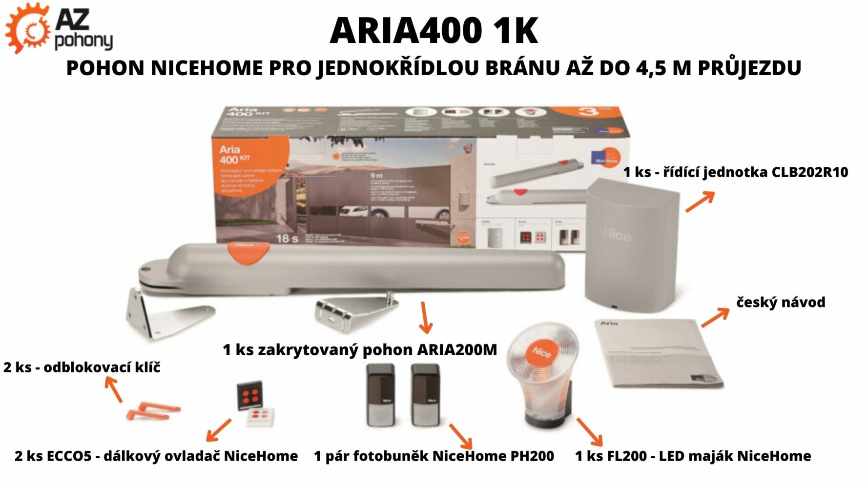 ARIA400 1K - pohon NiceHome pro jednokřídlou bránu až do 4,5m