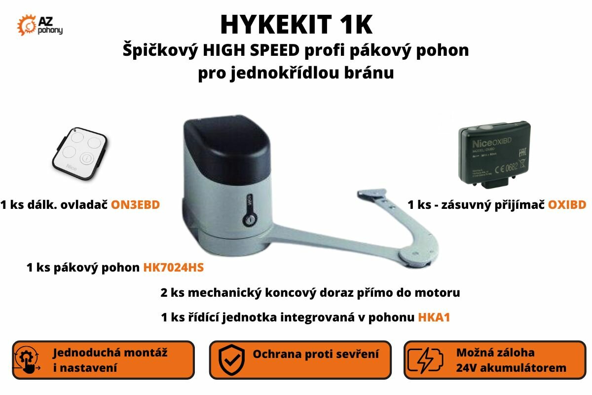 HykeKit 1K - špičkový high speed profi pákový pohon pro jednokřídlou bránu