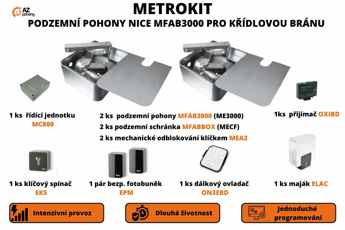 MetroKit - podzemní pohony Nice MFAB3000 pro křídlovou bránu