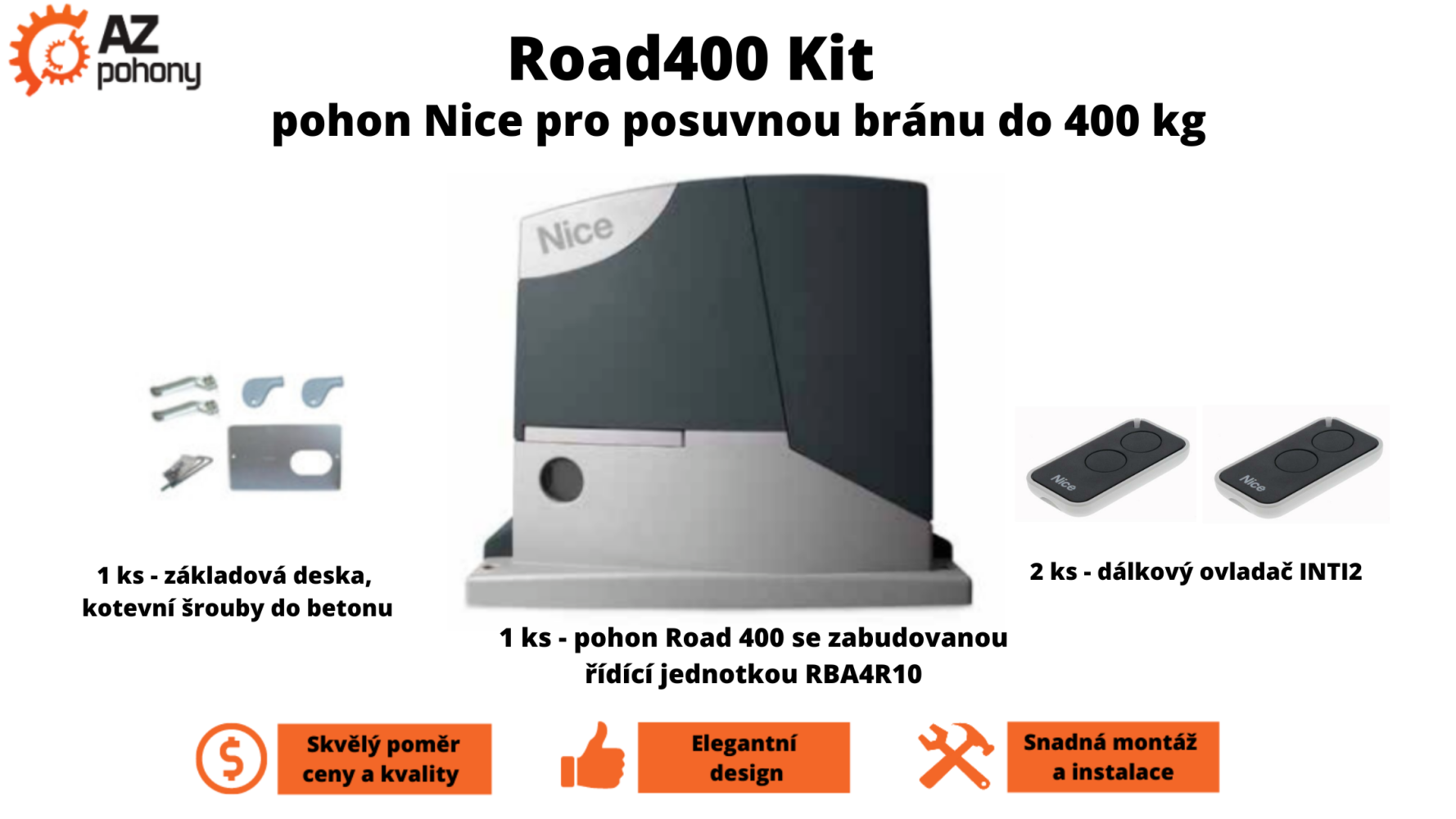 Road400 Kit - pohon Nice Road400 pro posuvné brány do 400 kg