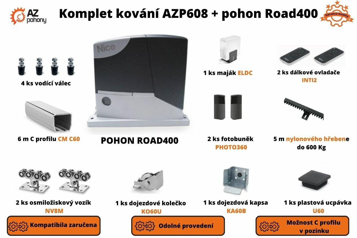 Sada kování AZP608 + pohon ROAD400 až do 5,5 m průjezdu