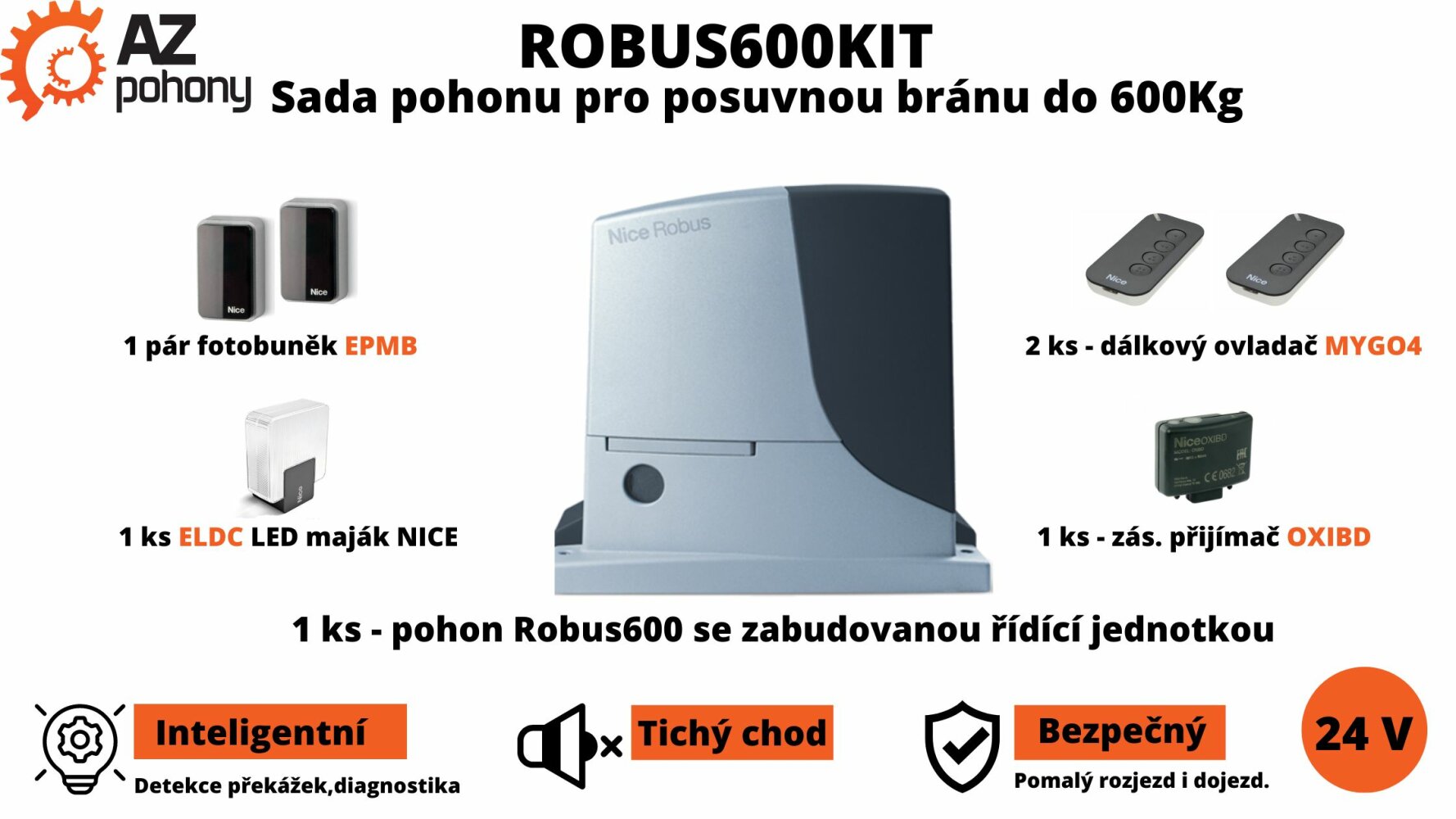 Robus600Kit - RB600BDKCE sada pohonu Nice ROBUS600BDKCE pro posuvné brány do 600 kg