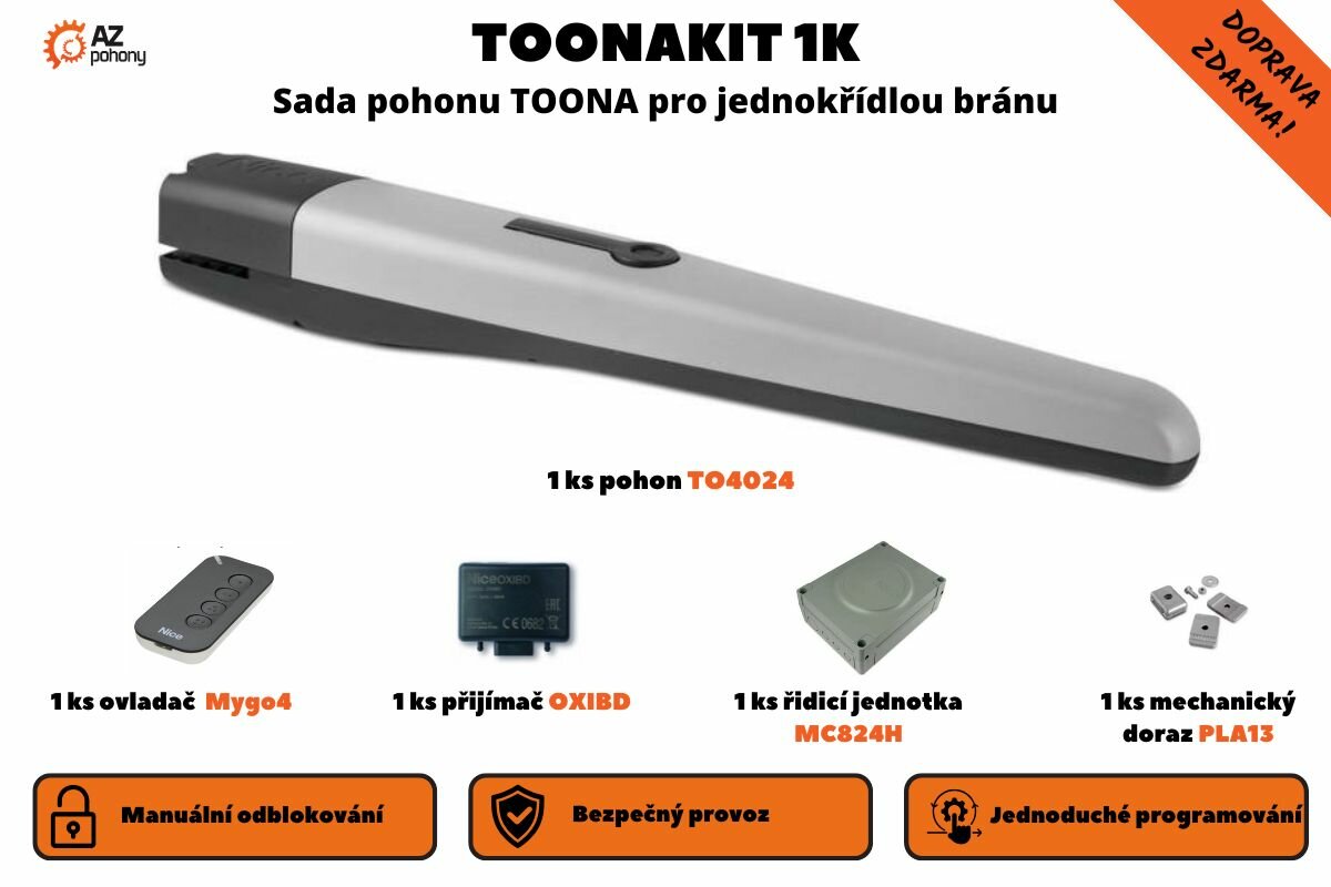 ToonaKit 1K - sada pohonu Toona pro jednokřídlou bránu