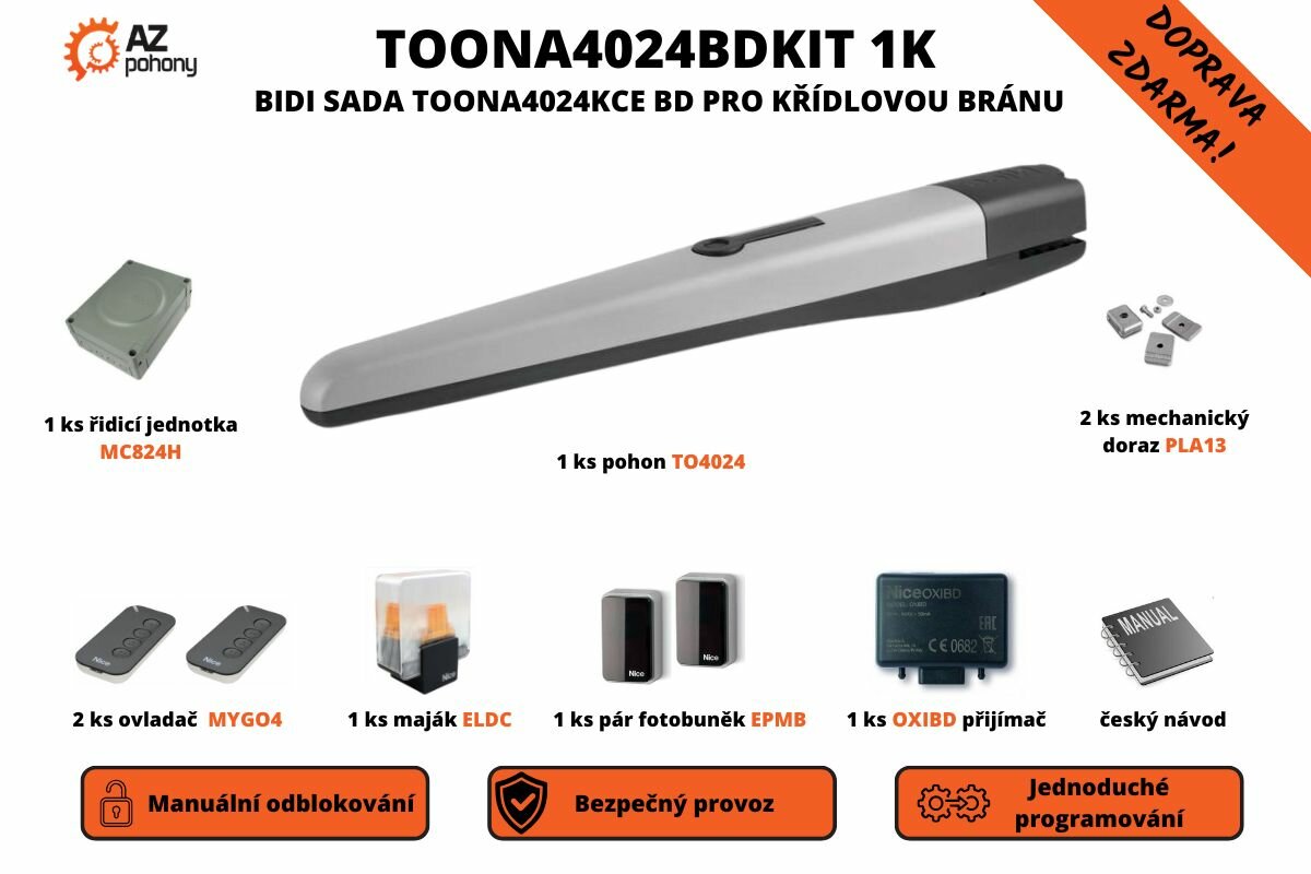Toona4024BDKit 1K - Bidi sada Toona4024BDKCE pro jednokřídlou bránu