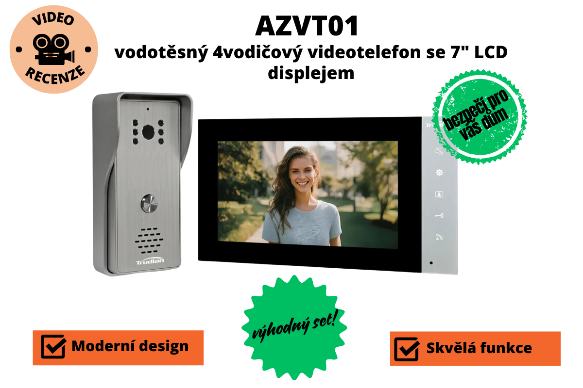 AZVT01 - vodotěsný 4vodičový videotelefon se 7" LCD displejem