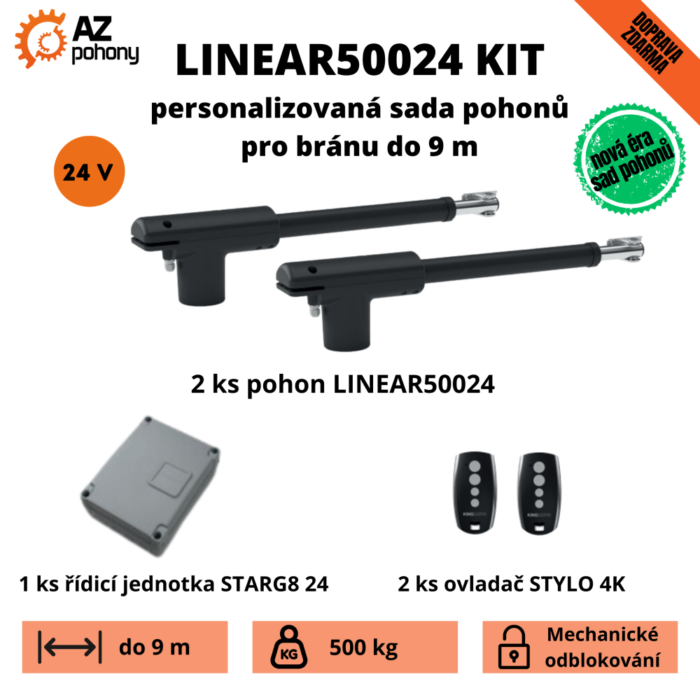 Linear50024Kit - personalizovaná sada pohonu dvoukřídlé brány do 9 m