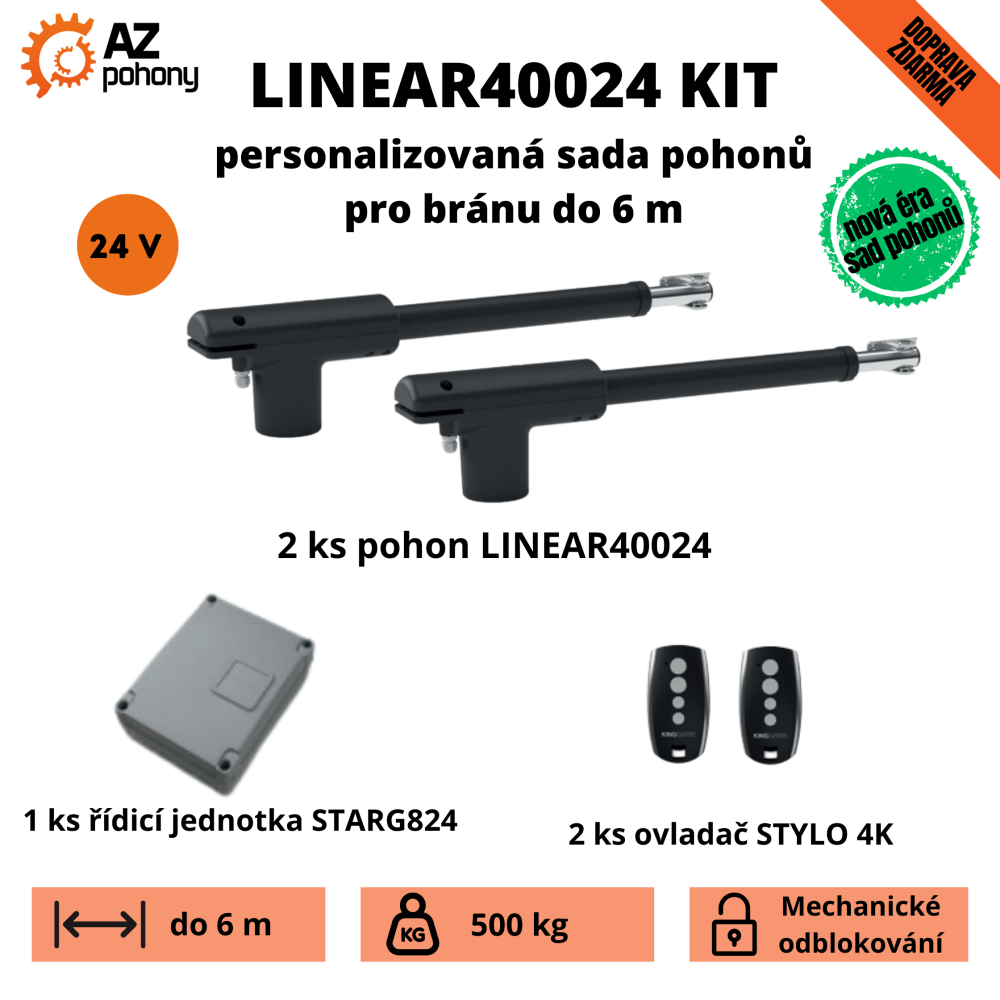 Linear40024Kit - personalizovaná sada pohonu dvoukřídlé brány do 6m