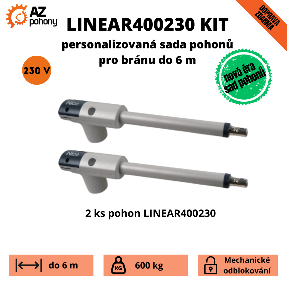 Linear400230Kit - personalizovaná sada pohonu dvoukřídlé brány do 6 m