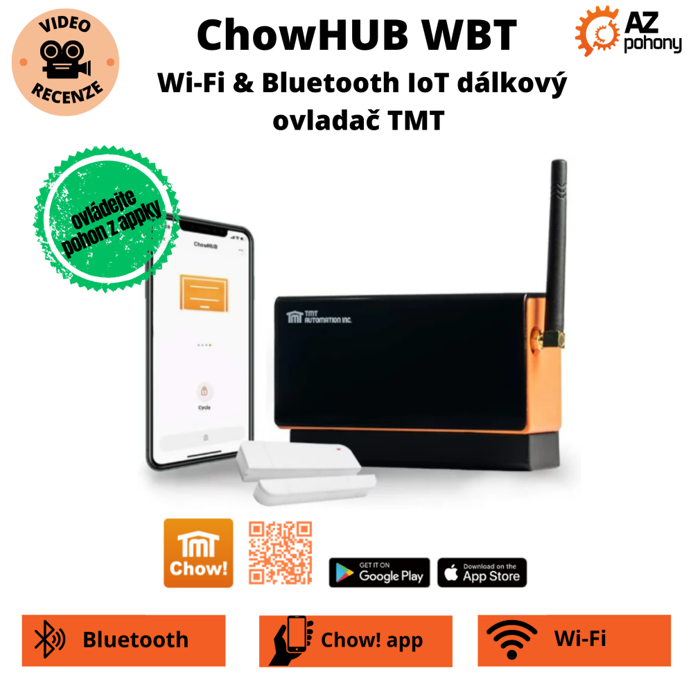 ChowHUB WBT - Wi-Fi & Bluetooth a RF 433 Mhz IoT dálkový ovladač TMT včetně bezdrátového senzoru zavřených vrat nebo brány