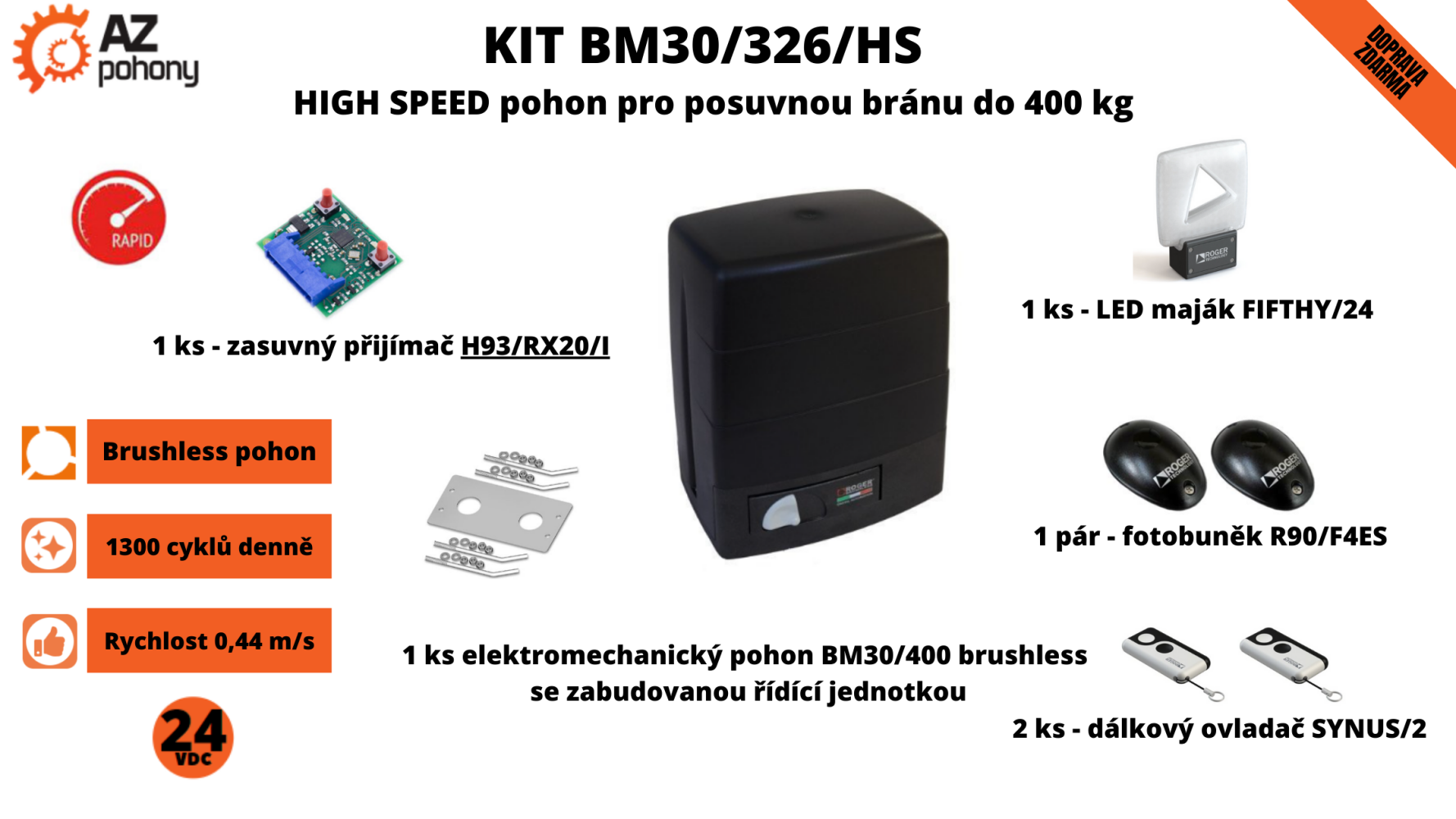 KIT BM30/326/HS -  HIGH SPEED pohon pro posuvnou bránu do 400 kg