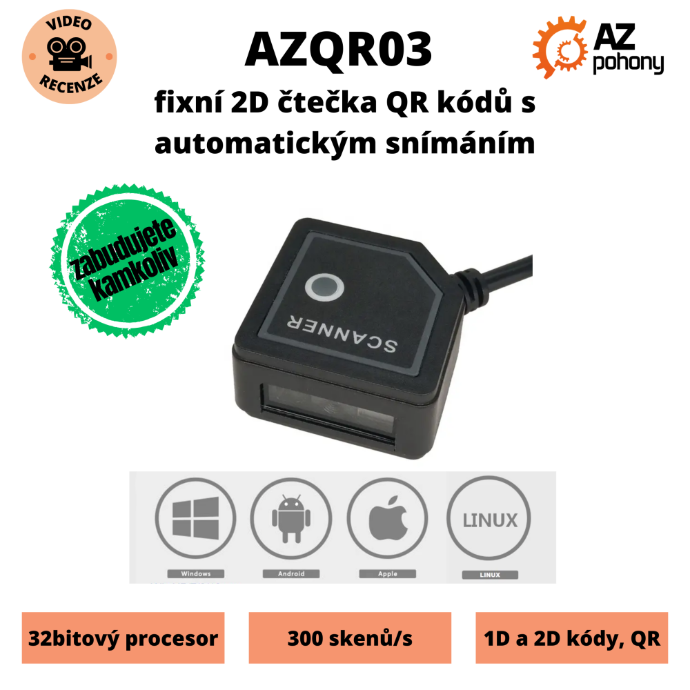 AZQR03 - fixní 2D čtečka QR kódů s automatickým snímáním