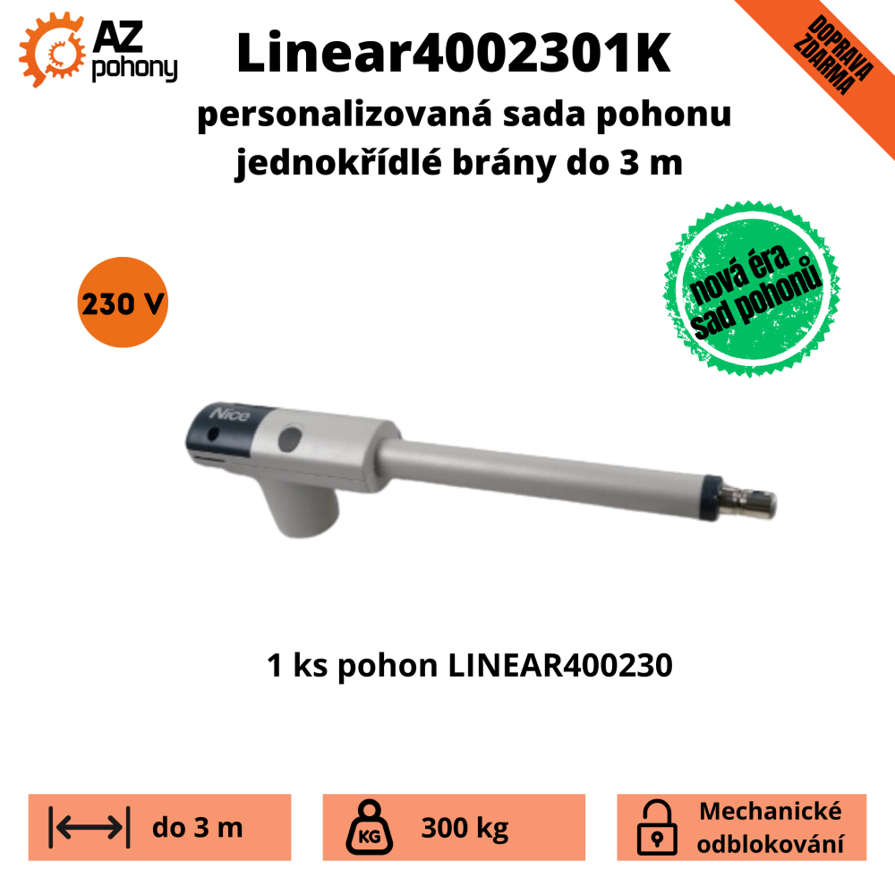 Linear4002301K - personalizovaná sada pohonu jednokřídlé brány do 3 m