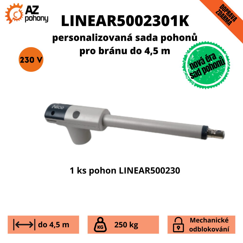 Linear5002301K - personalizovaná sada pohonu jednořídlé brány do 4,5 m