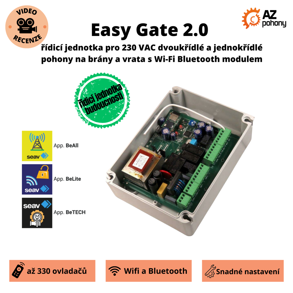 Easy Gate 2.0 - špičková řidicí jednotka pro 230 VAC dvoukřídlé a jednokřídlé pohony na brány a vrata s Wi-Fi Bluetooth modulem, LXBW 2150 NEW