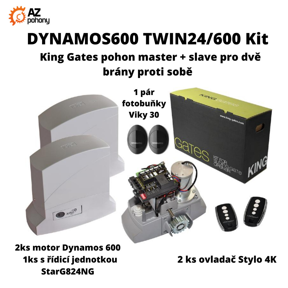 DYNAMOS600 TWIN24/600 Kit - King Gates pohon master + slave pro dvě brány proti sobě