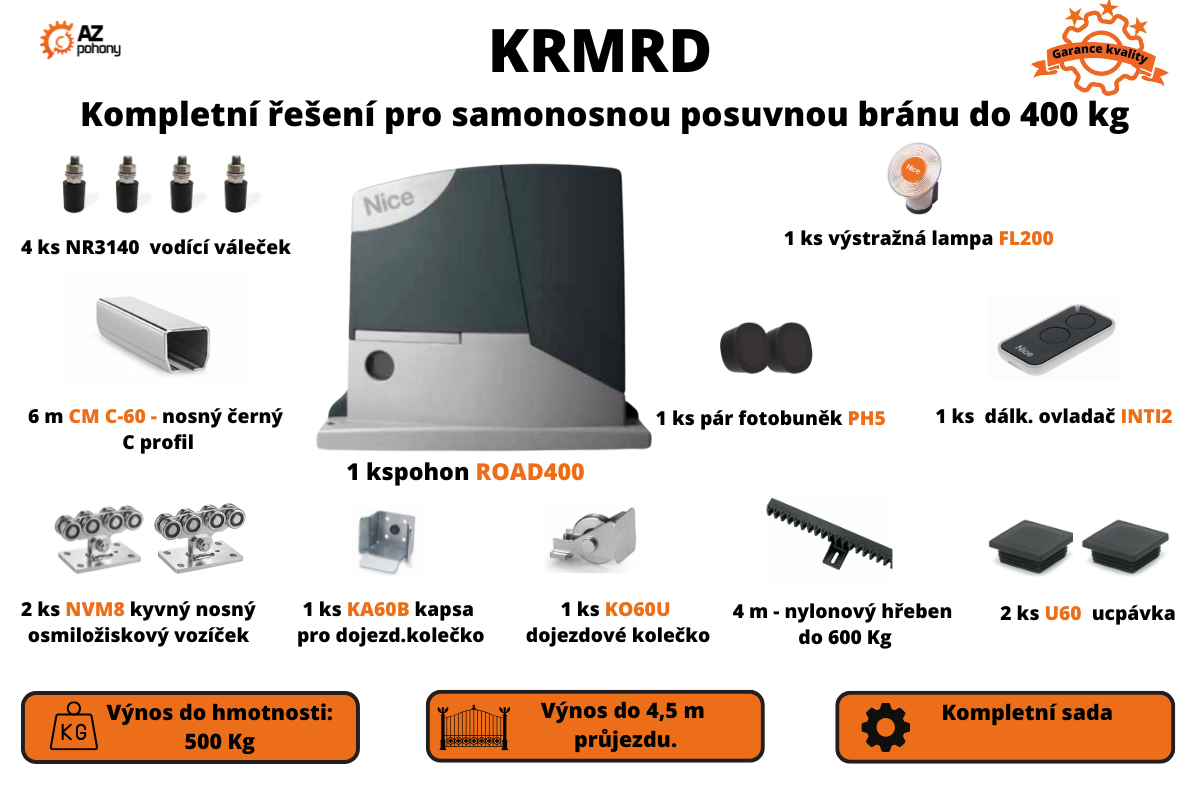 KRMRD - Kompletní řešení pro samonosnou posuvnou bránu do 400 kg