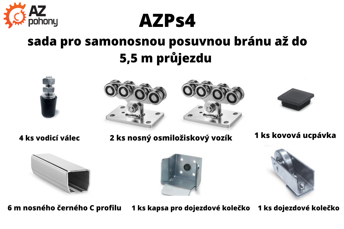 AZPs4 - sada pro samonosnou posuvnou bránu až do 5,5 m průjezdu a do 400 kg; DOPRAVA ZDARMA