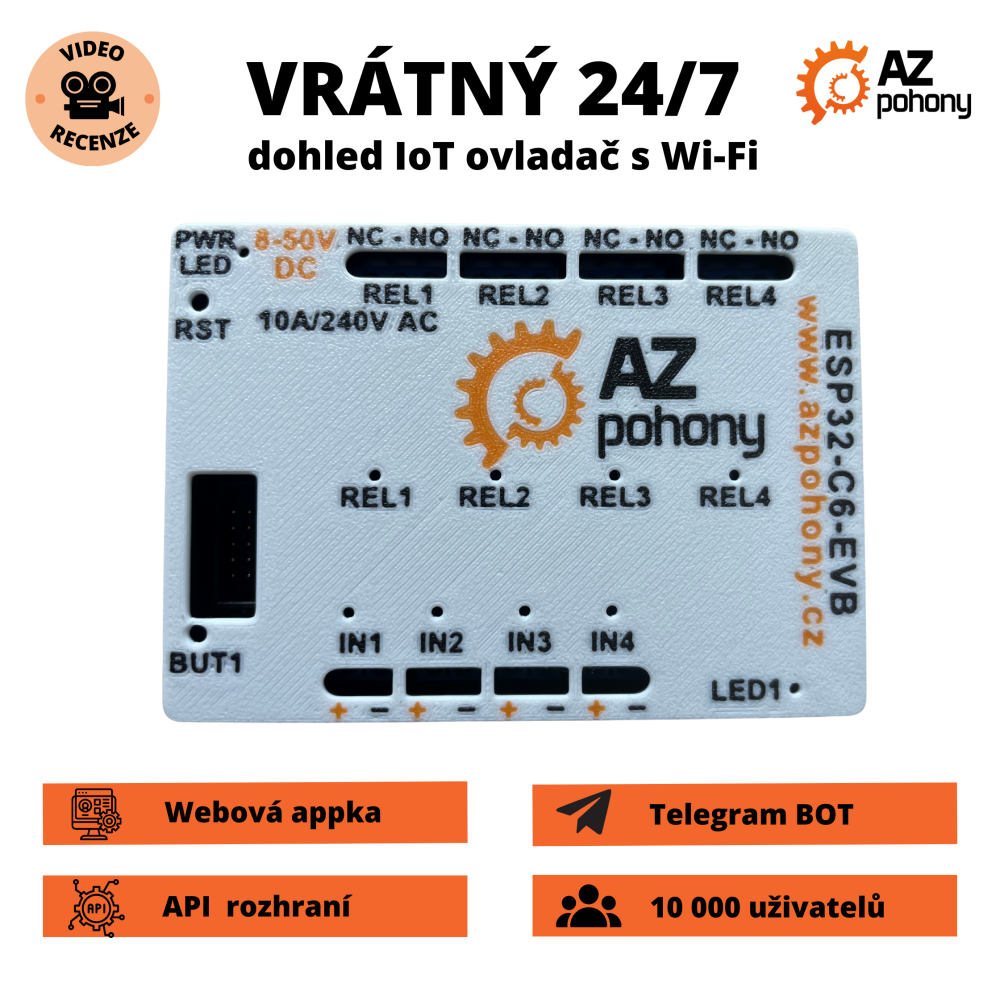 Vrátný 24/7 - dohled IoT ovladač s Wi-Fi, API a Telegram BOT, až 10.000 uživatelů