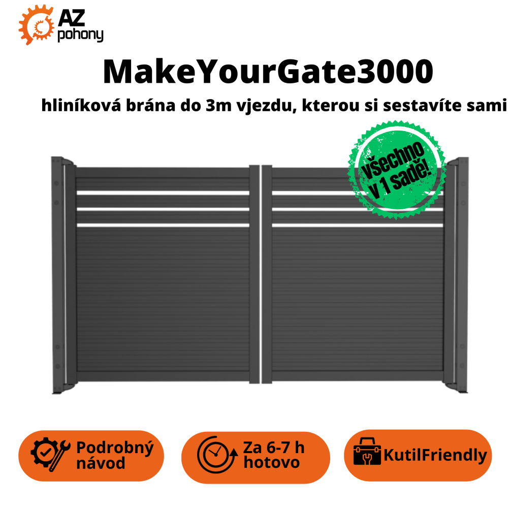 Make Your Gate 3000 - hliníková brána do 3m vjezdu, kterou si sestavíte sami