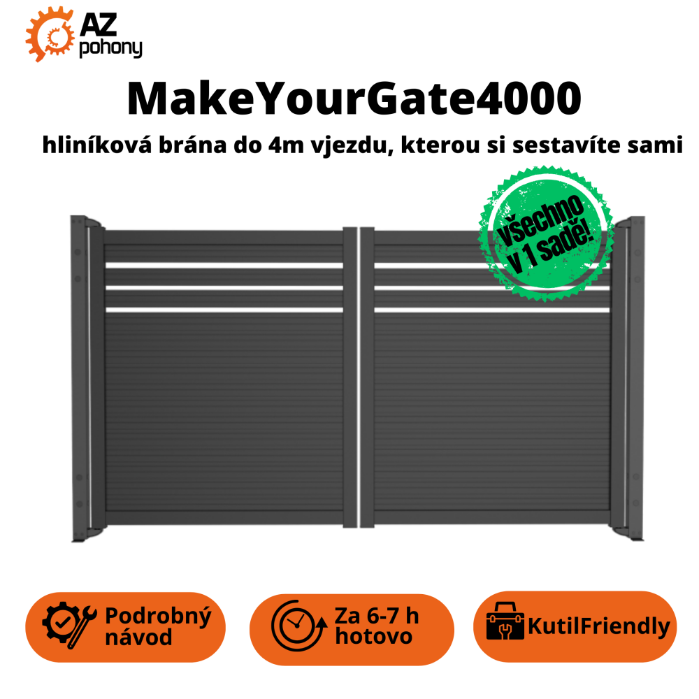 Make Your Gate 4000 - hliníková brána do 4m vjezdu, kterou si sestavíte sami