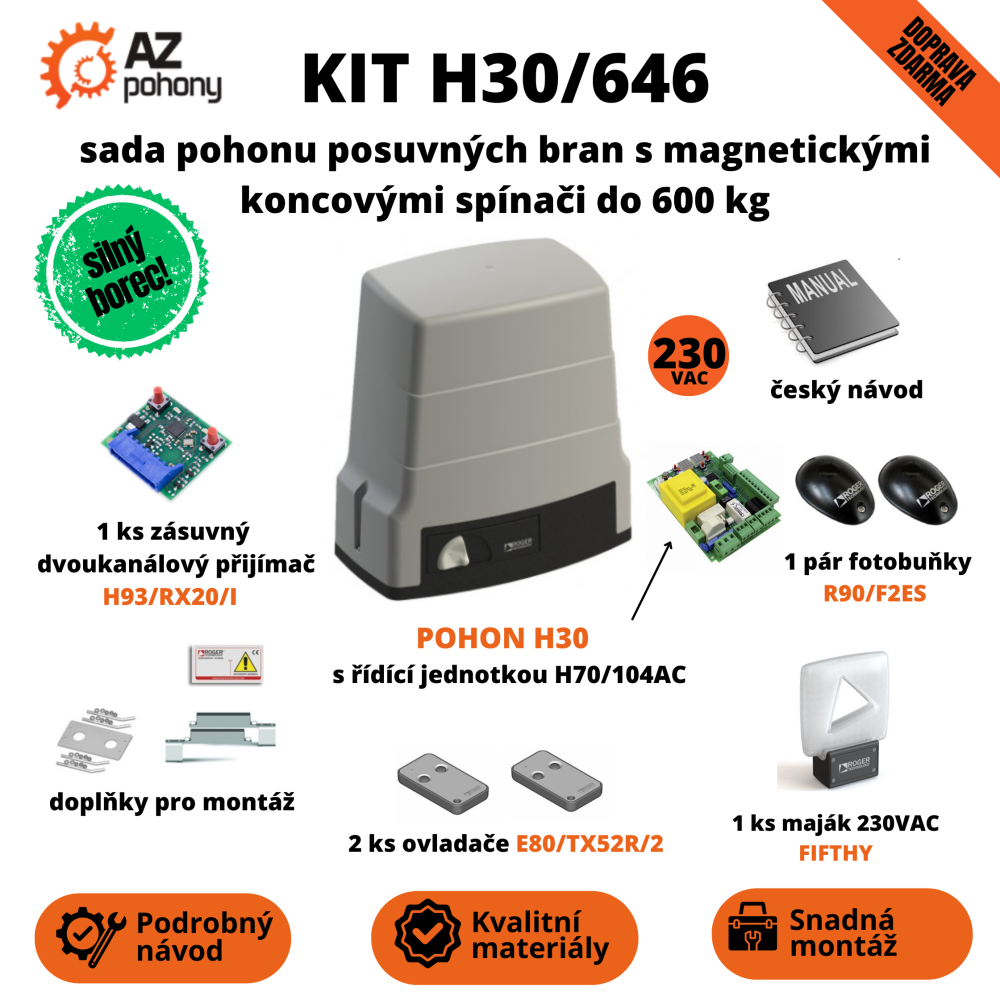 KIT H30/646 - sada pohonu s mgn.spínači pro bránu do 600 kg