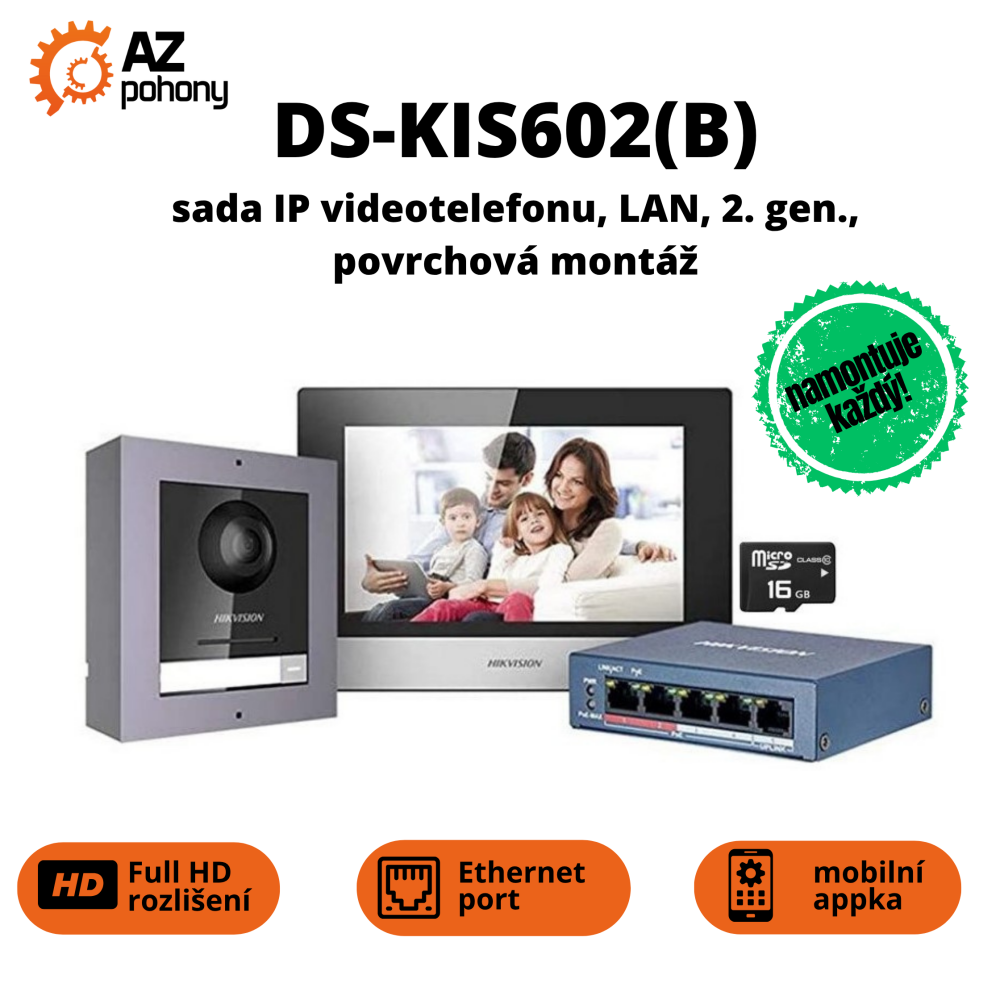 DS-KIS602(B): sada IP videotelefonu, LAN, 2. gen., povrchová montáž