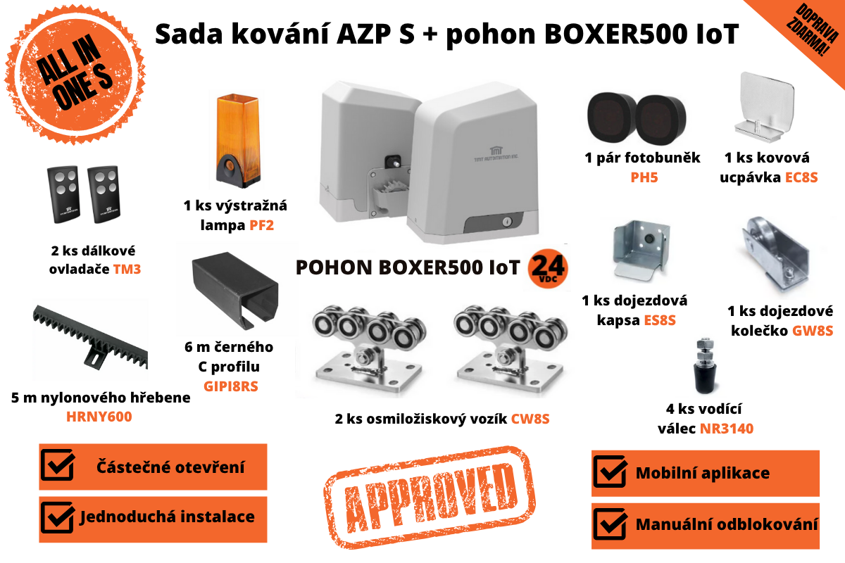ALL IN ONE sada S - KOVÁNÍ AZPs + Pohon Boxer500 IoT až do 5,5 m průjezdu (s možností výběru pohonu)