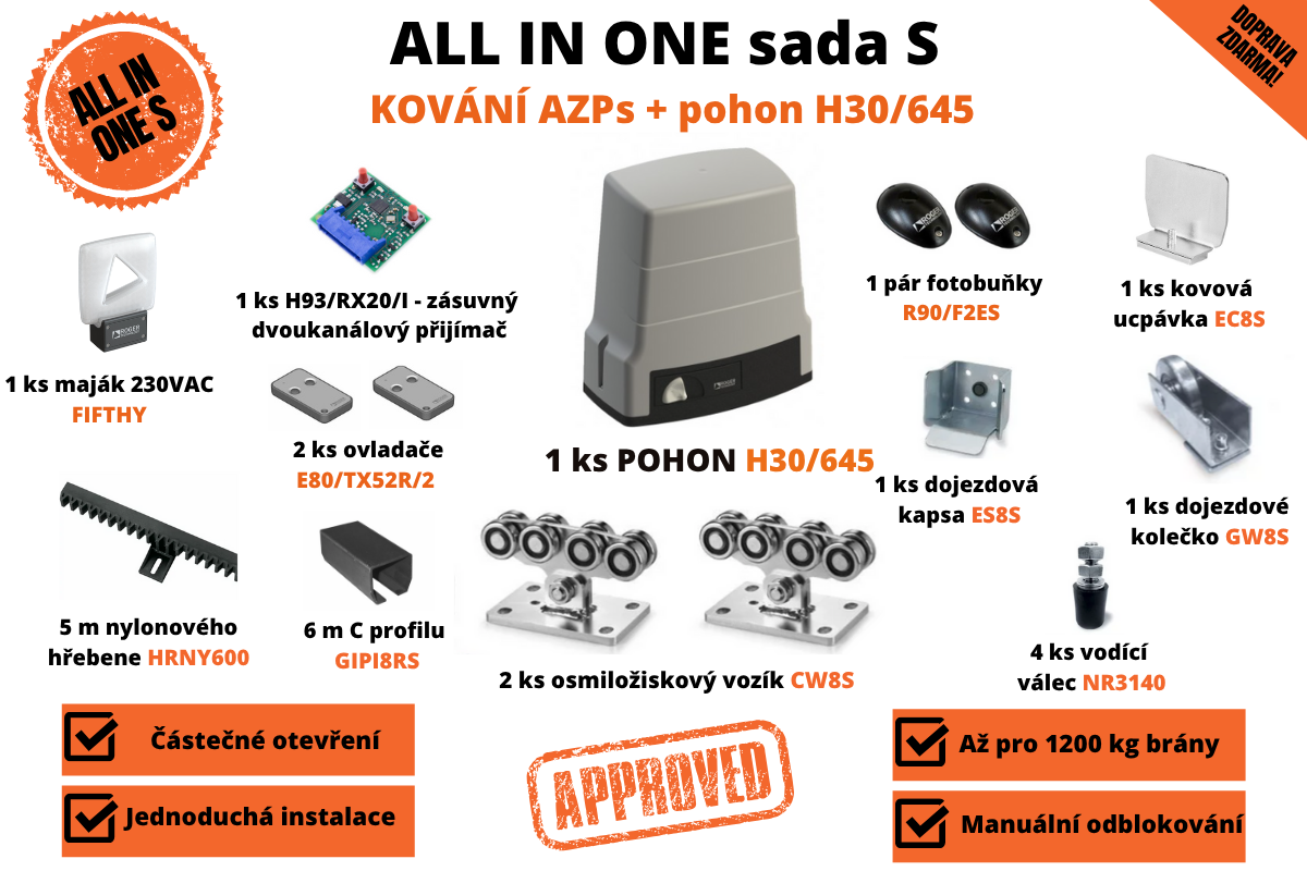 ALL IN ONE sada S - KOVÁNÍ AZPs + pohon H30/645 pro posuvné brány až do 400 kg