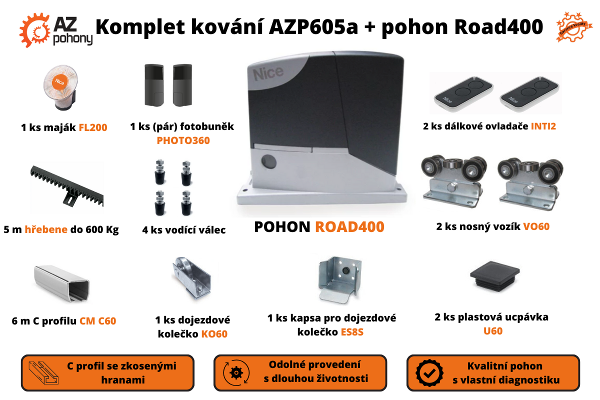 Sada kování AZP605a + pohon ROAD400 až do 5,5 m průjezdu
