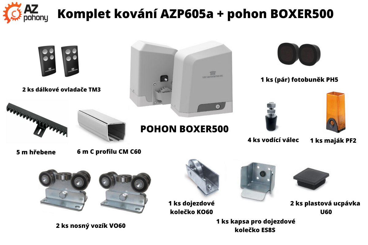 Sada kování AZP605a + pohon BOXER500 IoT až do 5,5 m průjezdu