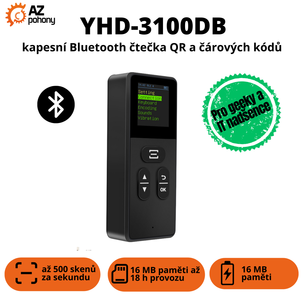 YHD-3100DB – kapesní Bluetooth čtečka QR a čárových kódů