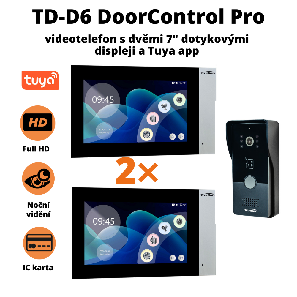 TD-D6 DoorControl Pro – videotelefon s dvěmi 7" dotykovými displeji a Tuya app