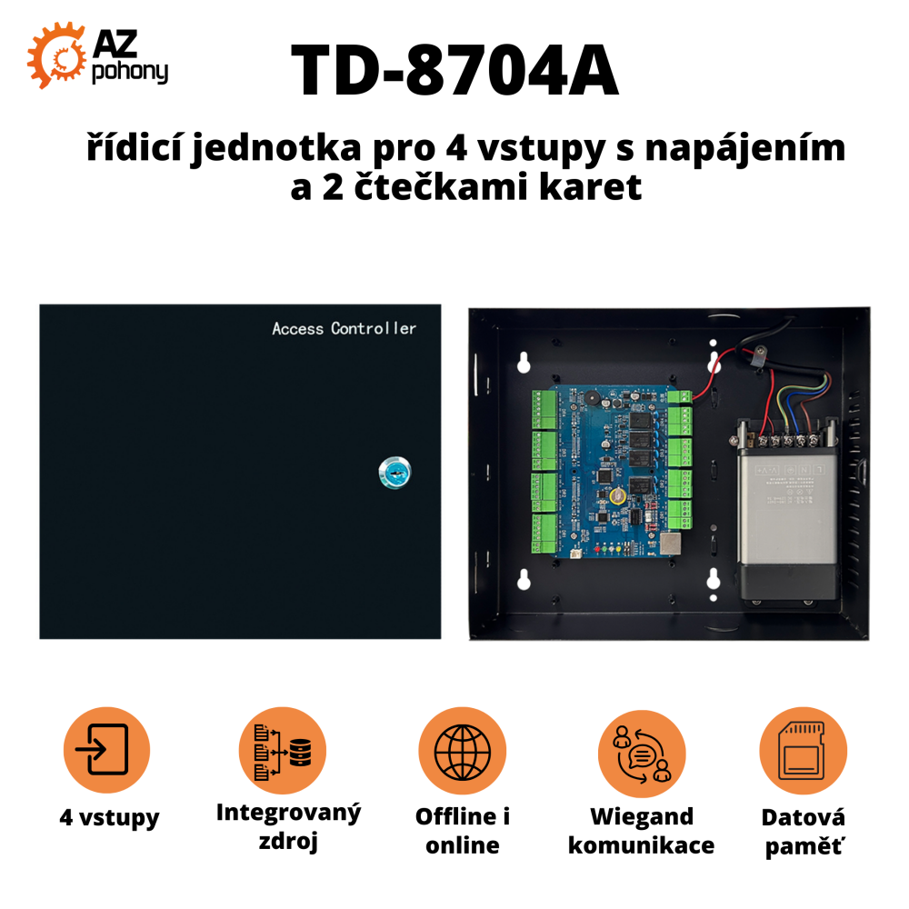 TD-8704A – Řídicí jednotka pro 4 vstupy s napájením a 2 čtečkami karet