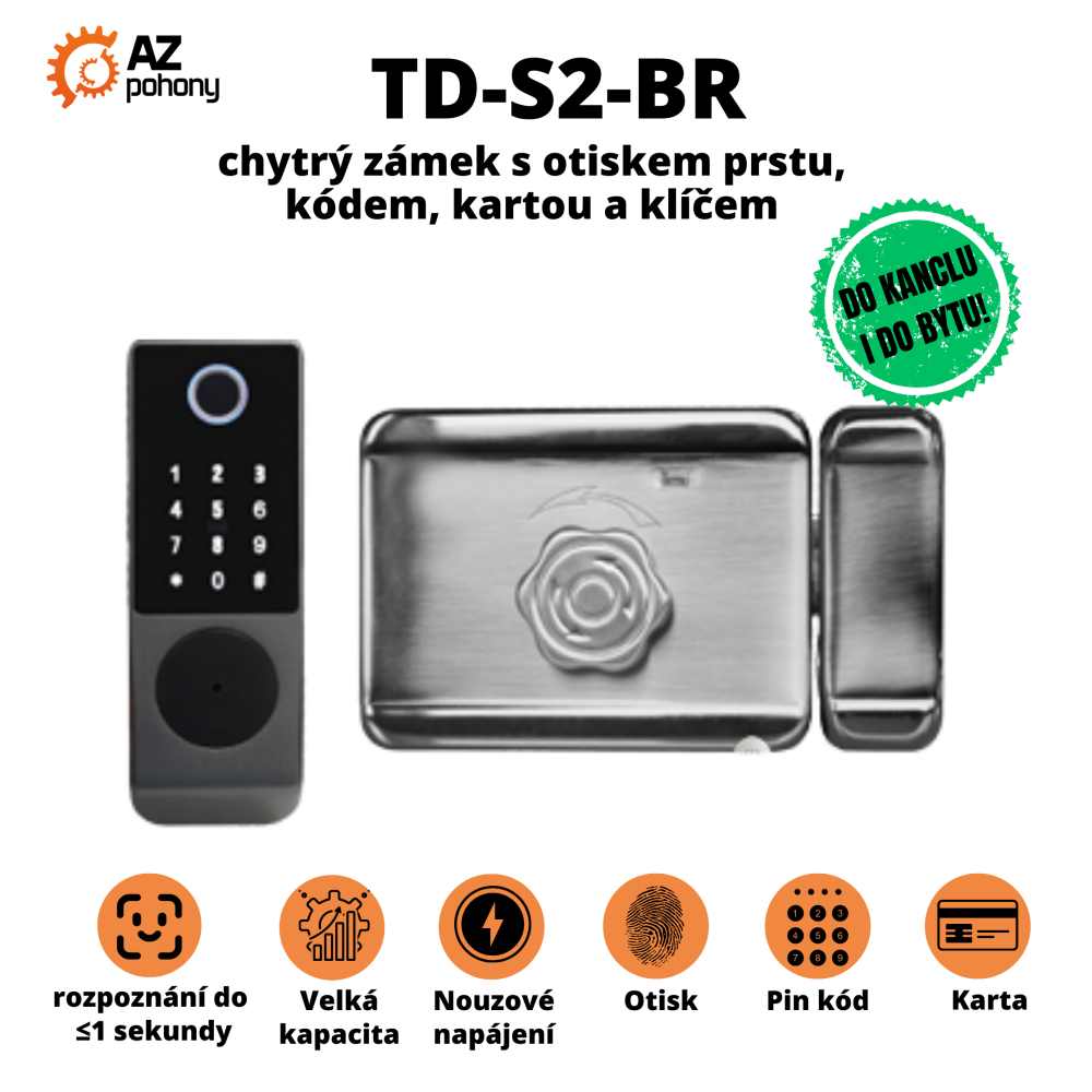 TD-S2-BR - chytrý zámek s otiskem prstu, kódem, kartou a klíčem