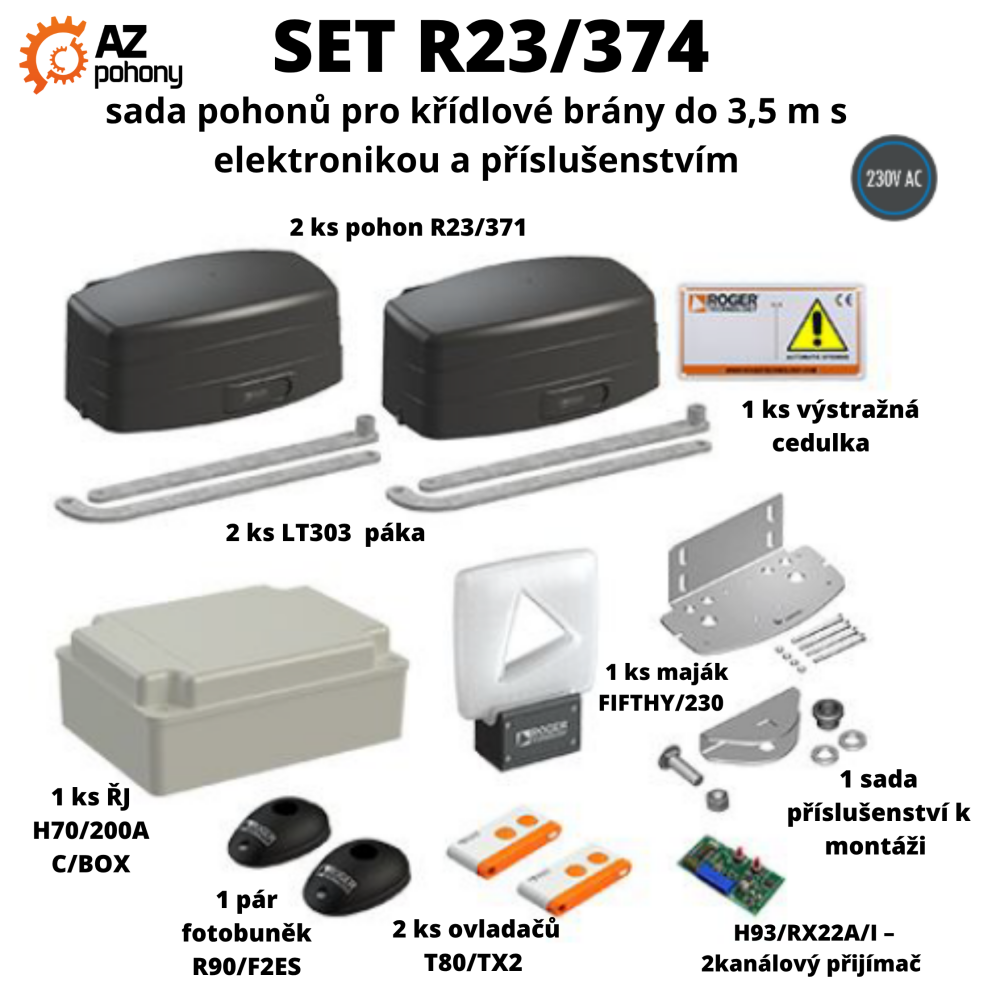 SET R23/374 – sada pohonů pro křídlové brány do 3,5 m s elektronikou a příslušenstvím