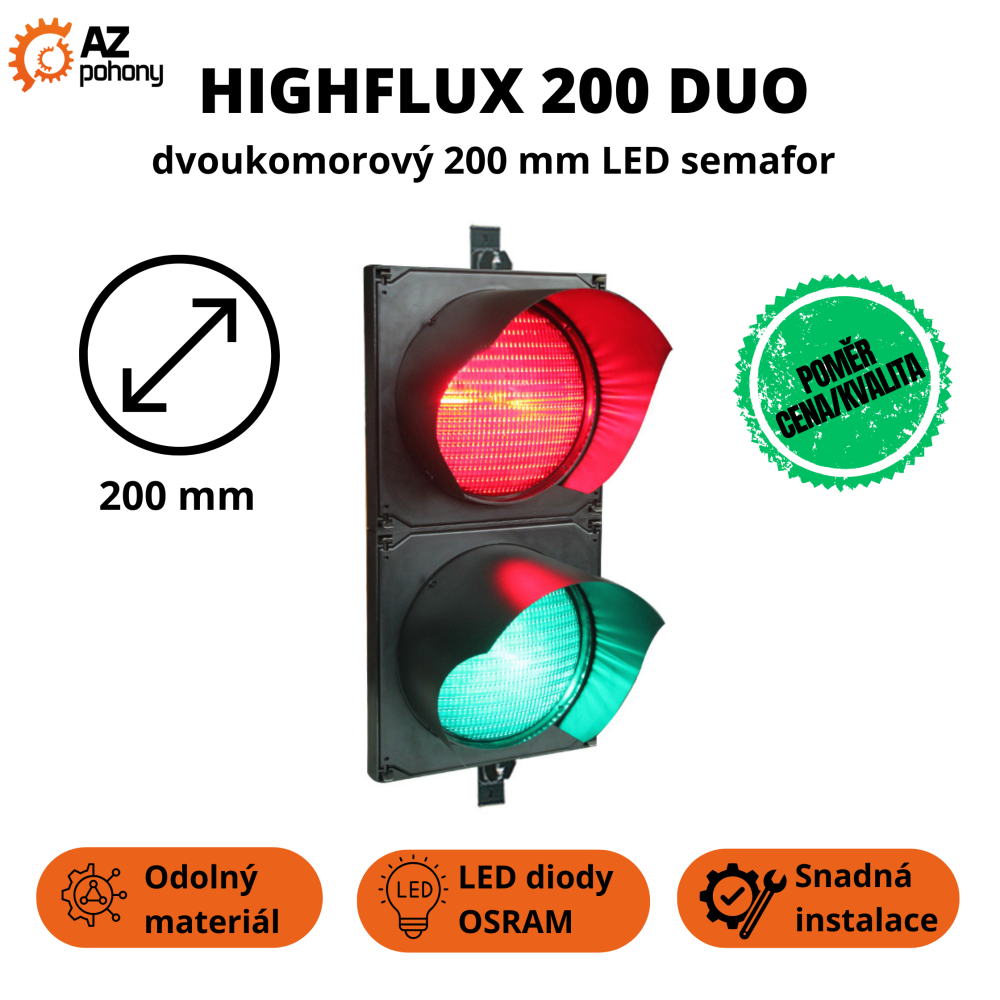 HighFlux 200 Duo – Dvoukomorový LED semafor 200 mm (červená + zelená)