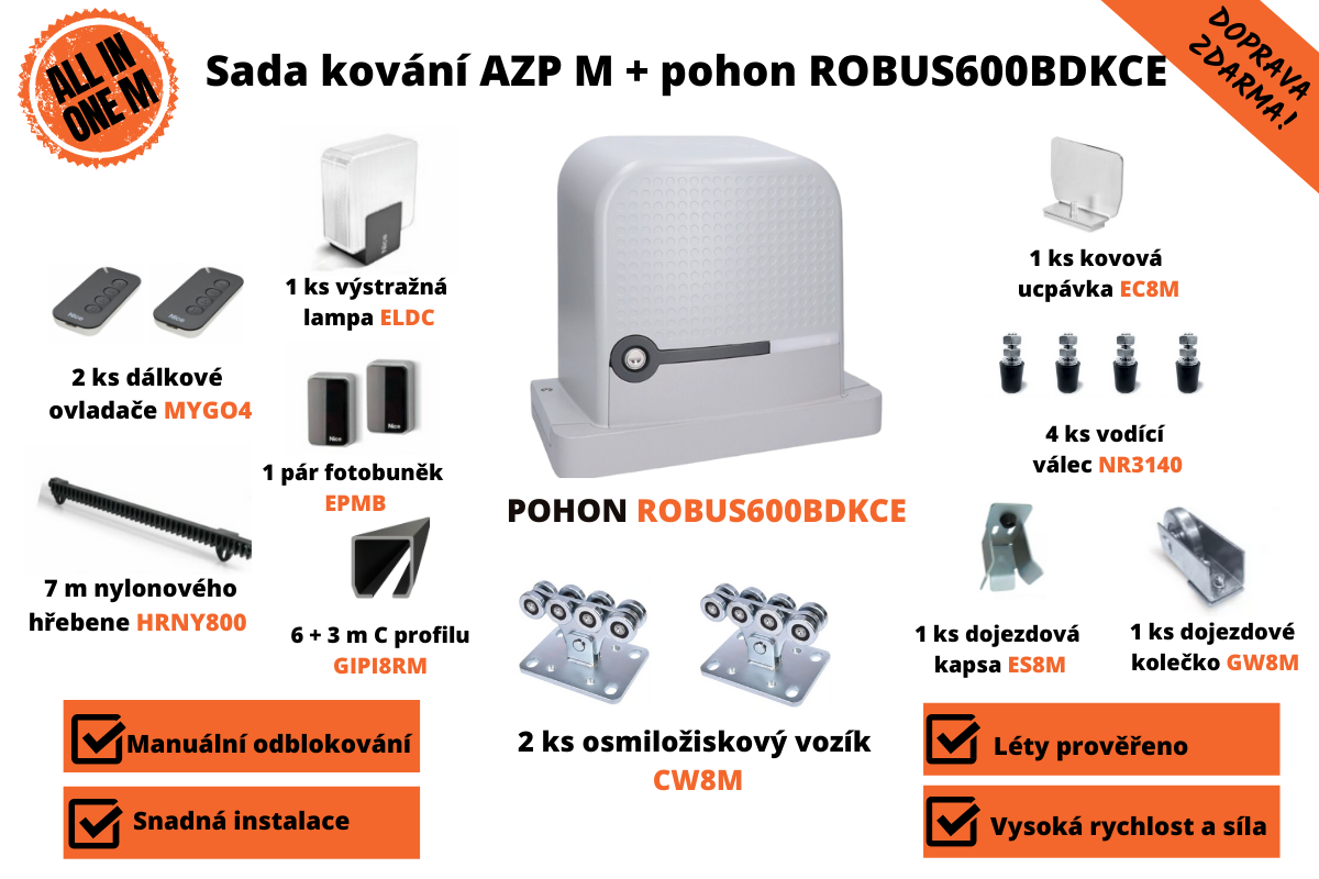ALL IN ONE sada M - KOVÁNÍ AZPm + Pohon Nice Robus600BDKCE až do 6,5 m průjezdu