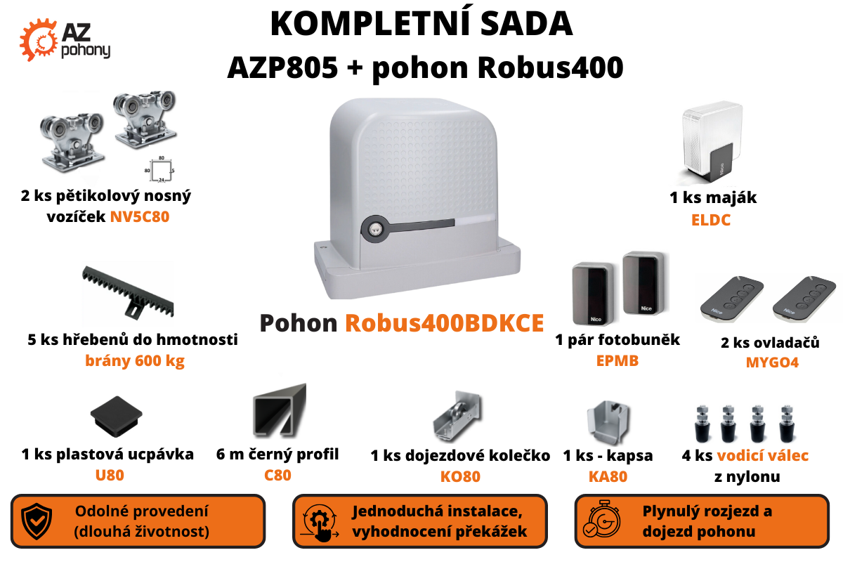 Sada kování AZP805 + pohon Robus400BDKCE až do 5,5 m průjezdu