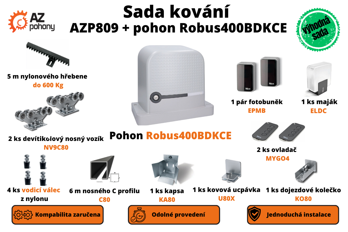 Sada kování AZP809 + pohon Robus400BDKCE až do 7 m průjezdu