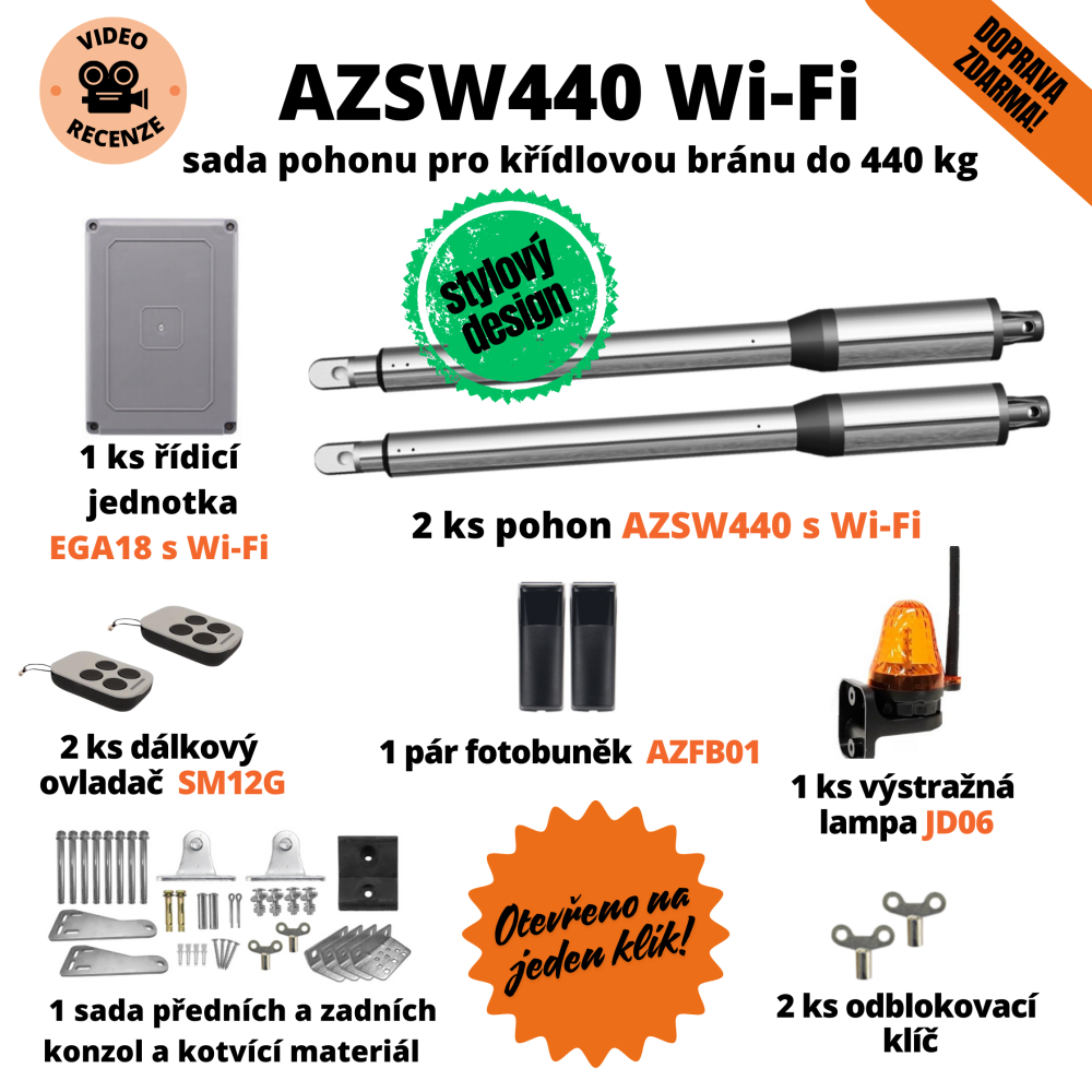AZSW440 Wi-Fi - sada pohonu pro křídlovou bránu do 440 kg s integrovaným Wi-Fi modulem