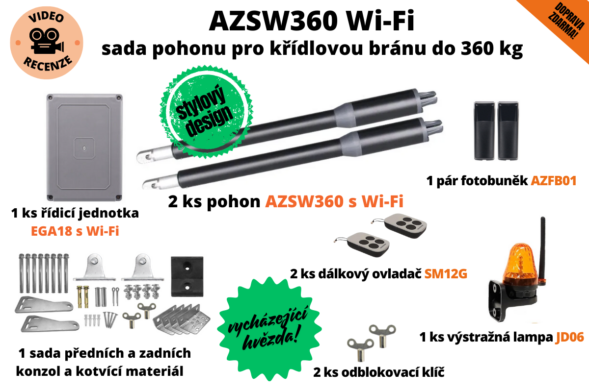 AZSW360 Wi-Fi - sada pohonu pro křídlovou bránu do 360 kg s integrovaným Wi-Fi modulem
