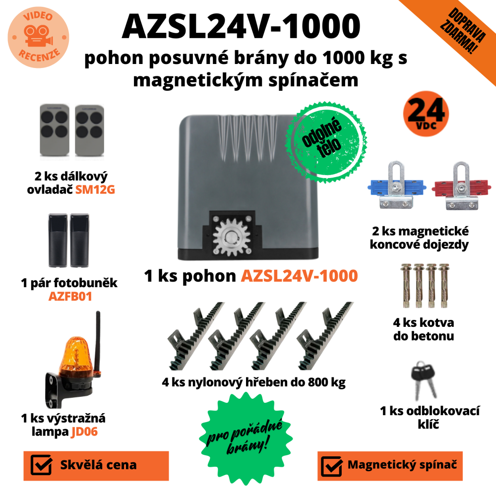 AZSL24V-1000 - pohon posuvné brány do 1000 Kg, včetně záložních akumulátorů