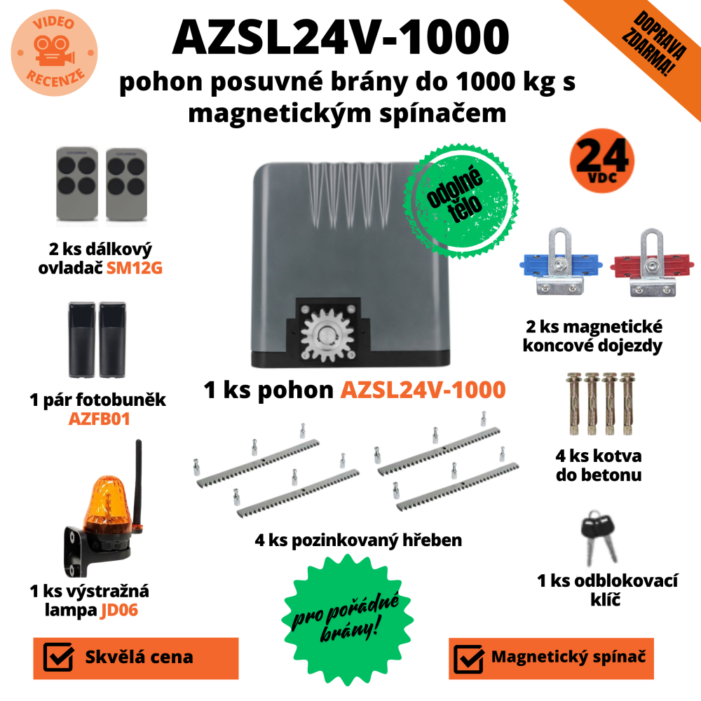 AZSL24V-1000 - pohon posuvné brány do 1000 Kg, včetně záložních akumulátorů