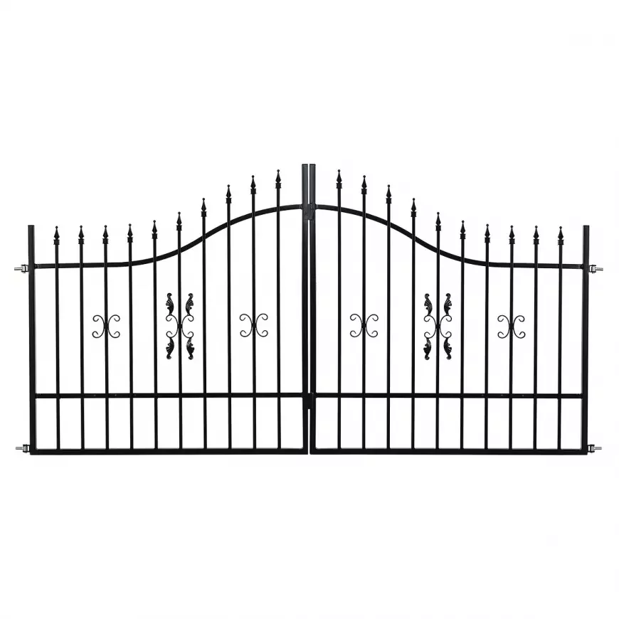 Dvoukřídlá ocelová brána 2×170 cm, oblouk, černá – sloupky 100×100 mm